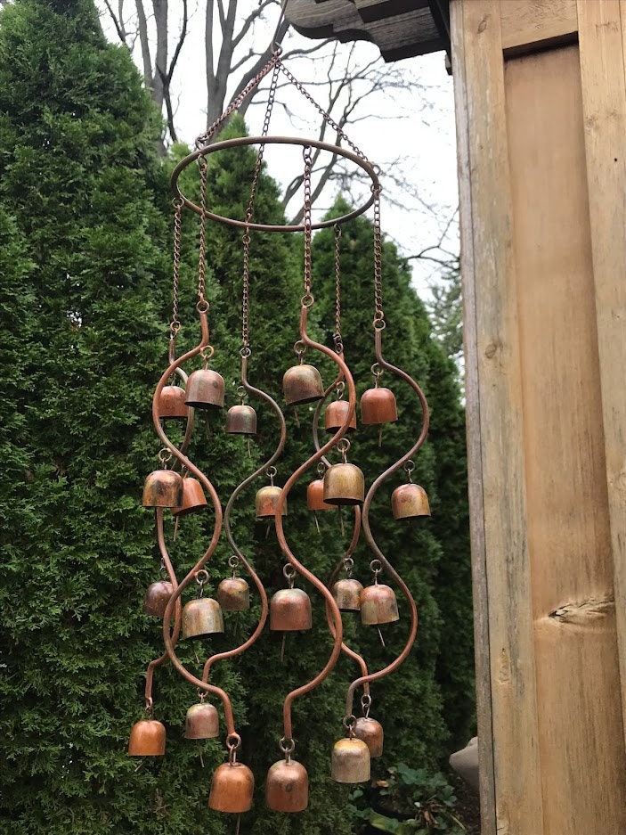 24 Bells Fairy Garden Chime - Hanging Yard Art Copper Color Metal Windchime Gardening Gift