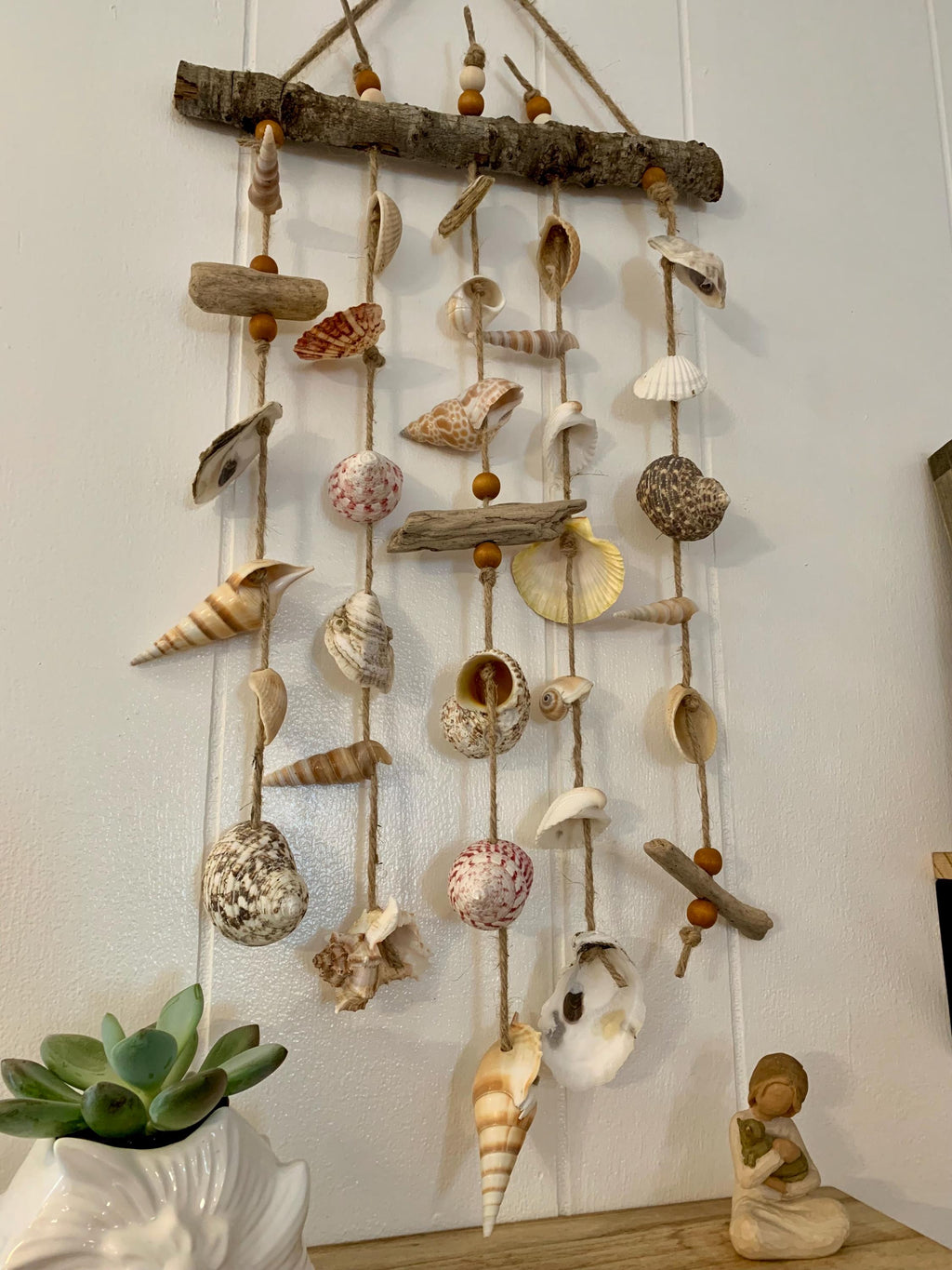 Seashell Wind Chime / Coastal Home Decor / Beach Wall Art Hanging / Housewarming Gifts