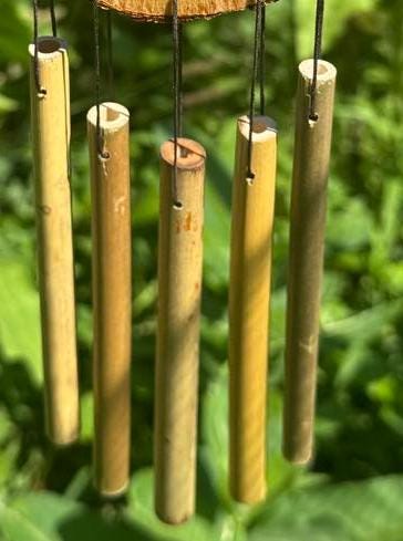 Rustic Handmade Wood Burned Wind Chime Sunflower Bamboo