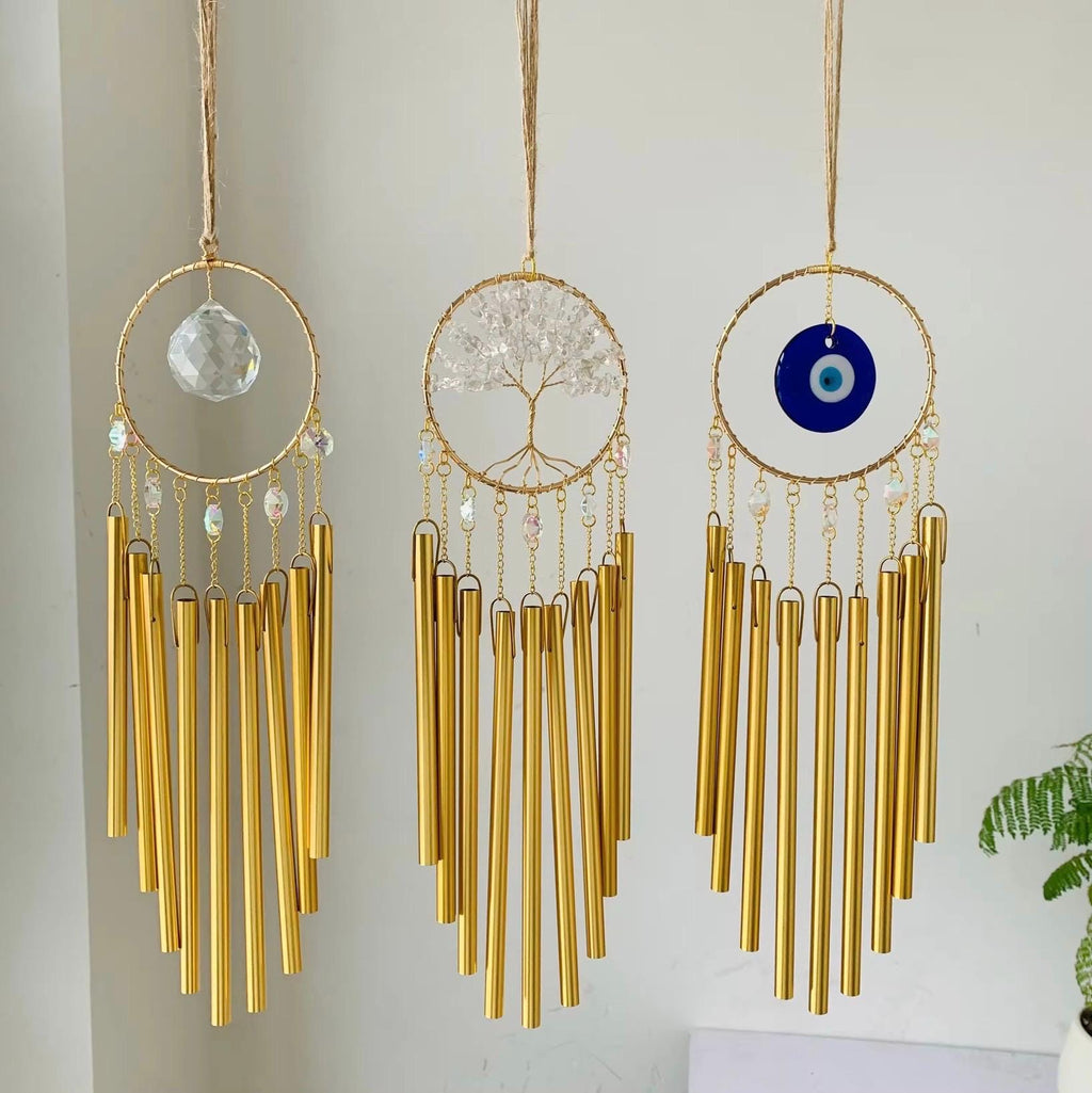 Tree Of Life Wind Chime, Crystal Outdoor Wind Chimes For Garden, Boho Feng Shui Home Decor, Meditation Hanging Ornament, Housewarming Gift