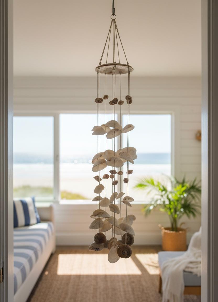 Handcrafted Natural Seashell Wind Chime: Boho Style Clam Shell Home Decor
