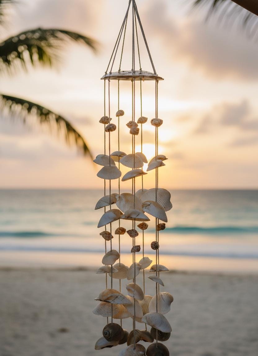 Handcrafted Natural Seashell Wind Chime: Boho Style Clam Shell Home Decor
