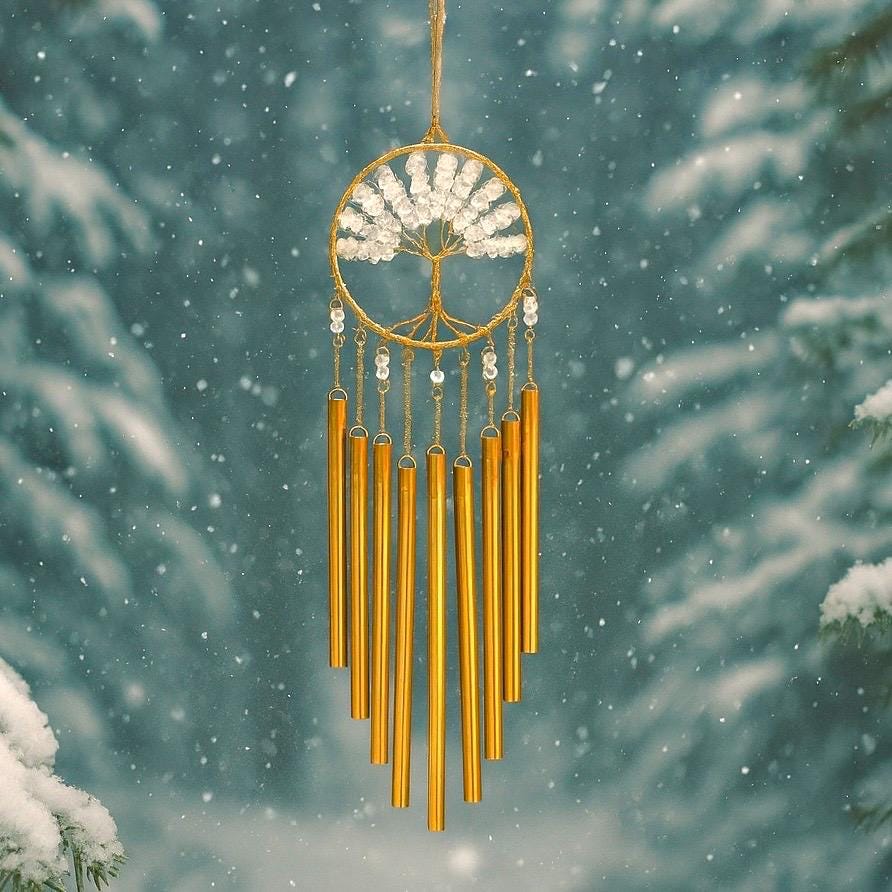 Tree Of Life Wind Chime, Crystal Outdoor Wind Chimes For Garden, Boho Feng Shui Home Decor, Meditation Hanging Ornament, Housewarming Gift