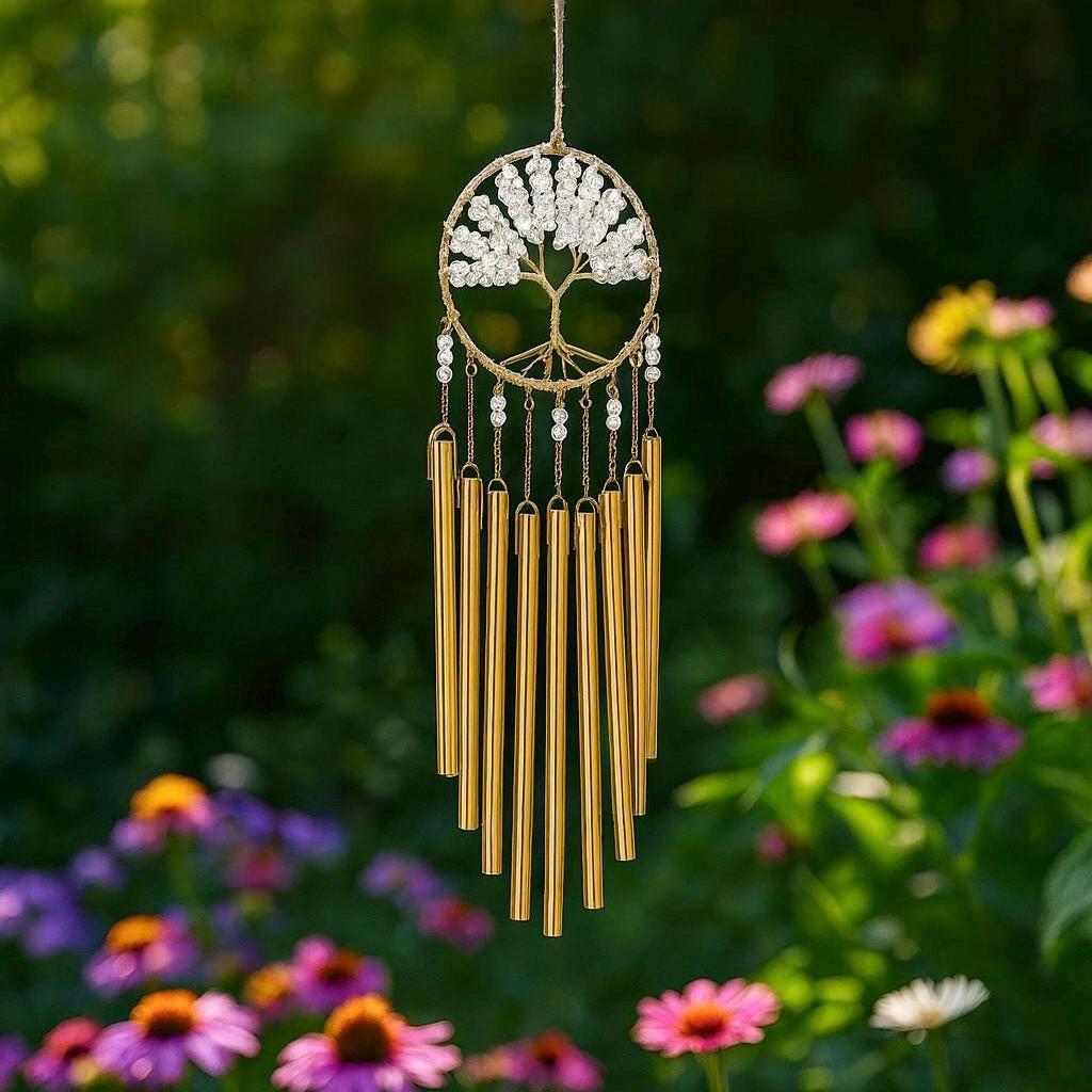 Tree Of Life Wind Chime, Crystal Outdoor Wind Chimes For Garden, Boho Feng Shui Home Decor, Meditation Hanging Ornament, Housewarming Gift