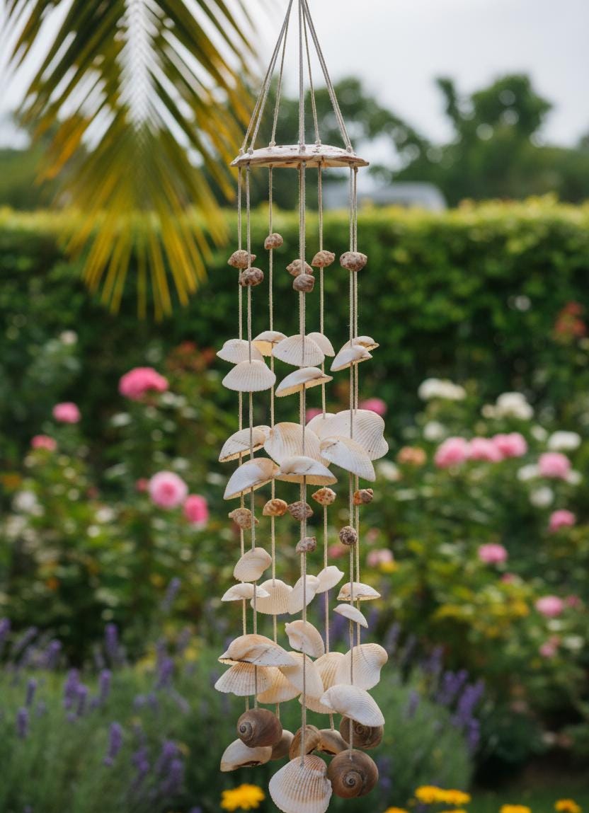 Handcrafted Natural Seashell Wind Chime: Boho Style Clam Shell Home Decor