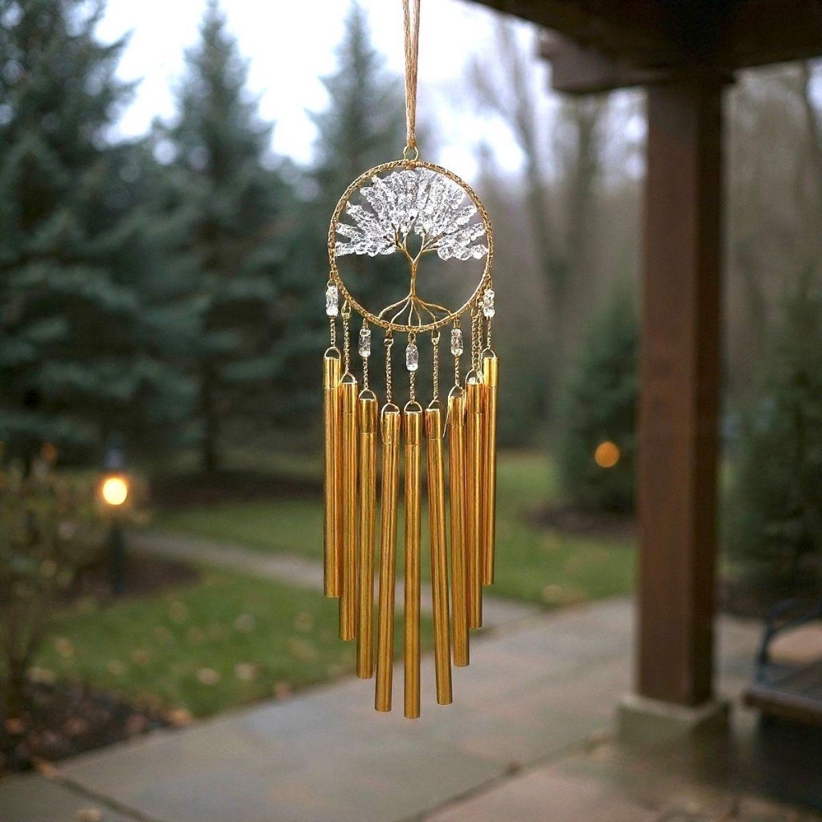 Tree Of Life Wind Chime, Crystal Outdoor Wind Chimes For Garden, Boho Feng Shui Home Decor, Meditation Hanging Ornament, Housewarming Gift