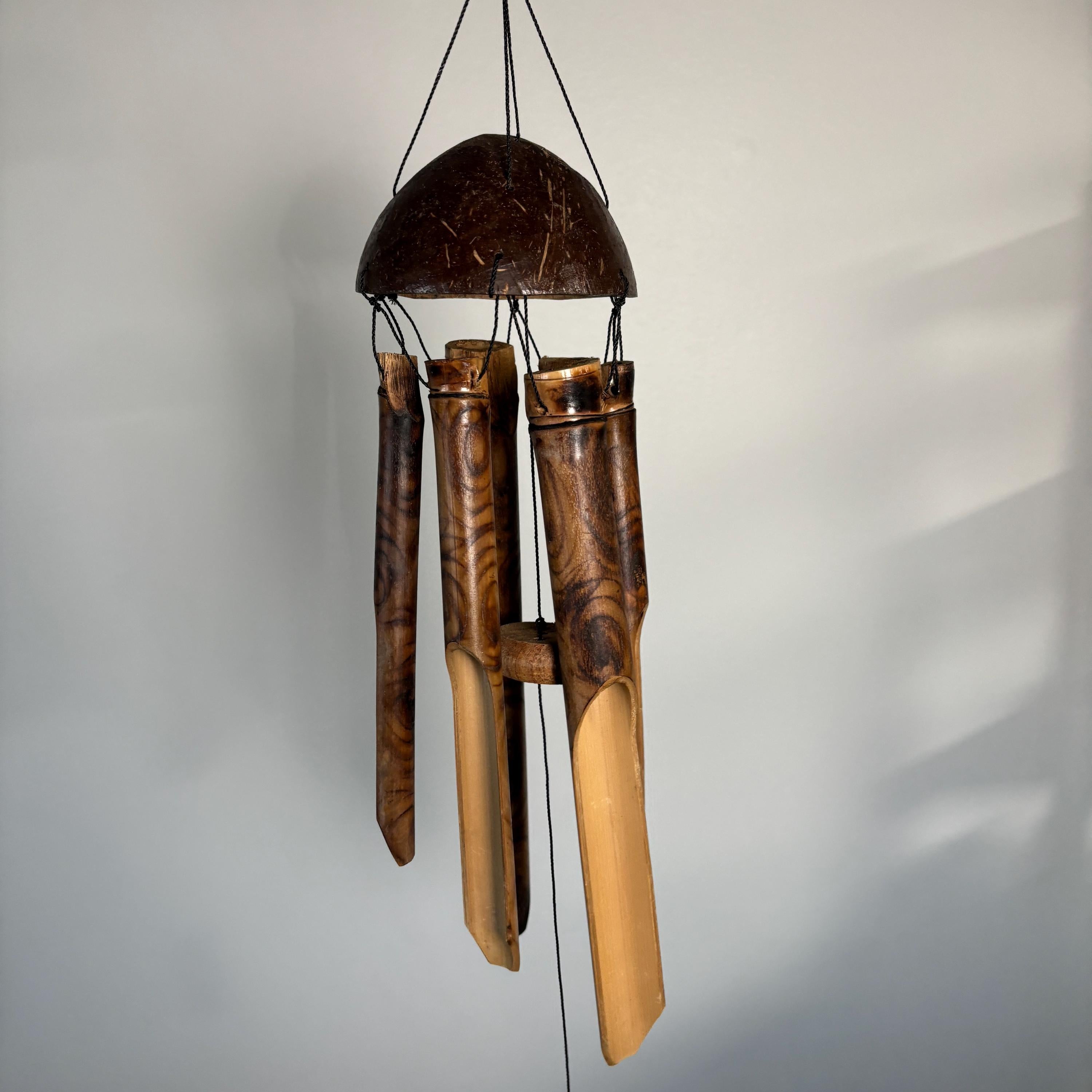 Bamboo Wind Chime Coconut Shell Top: Handmade Outdoor Garden Patio Decor