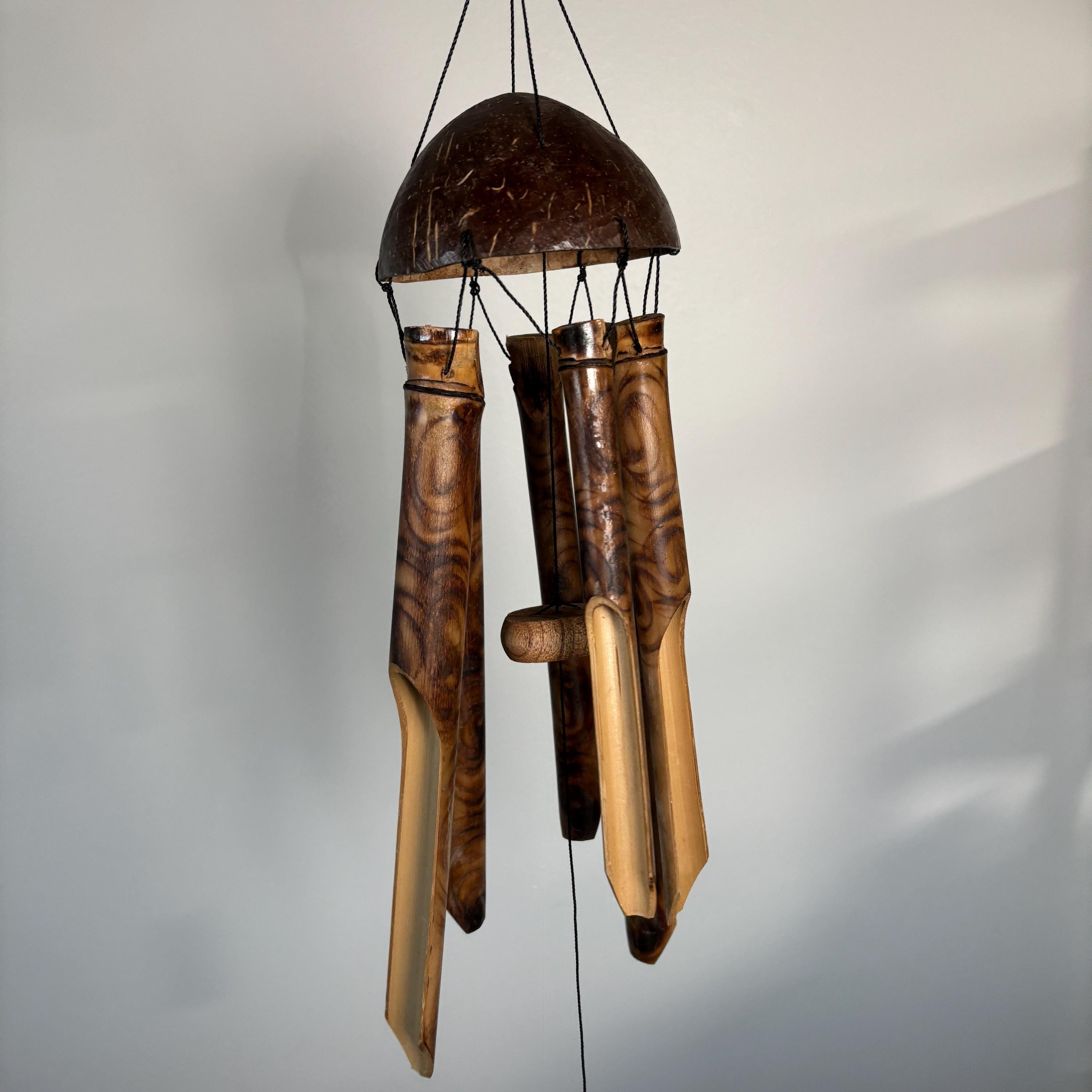 Bamboo Wind Chime Coconut Shell Top: Handmade Outdoor Garden Patio Decor