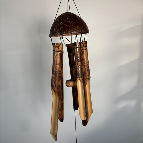 Bamboo Wind Chime Coconut Shell Top: Handmade Outdoor Garden Patio Decor