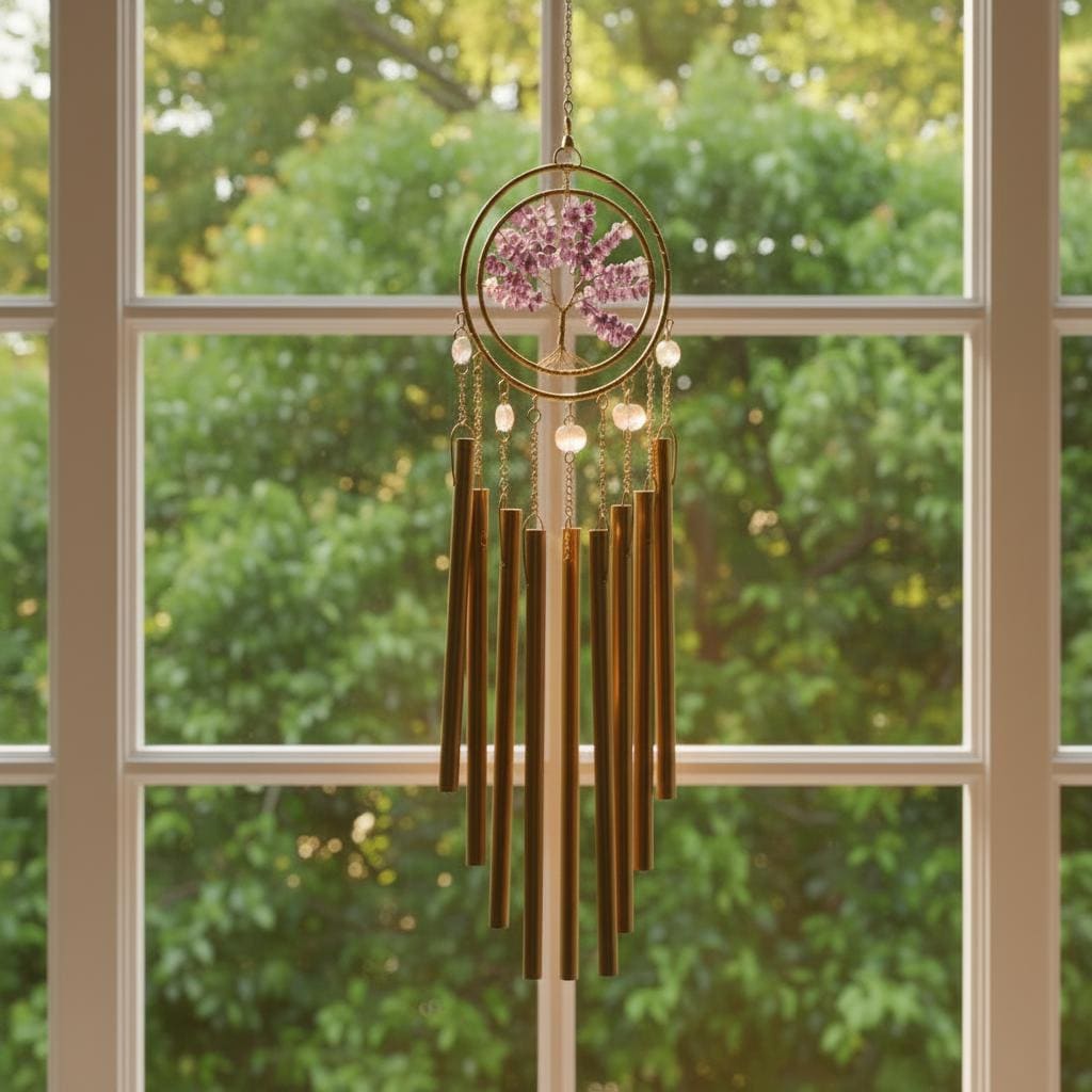 Amethyst Or Clear Quartz, Tree Of Life, Wind Chime Suncatcher – Chakra Decor, Soothing Sound, Indoor Outdoor, Genuine Crystals, Handmade