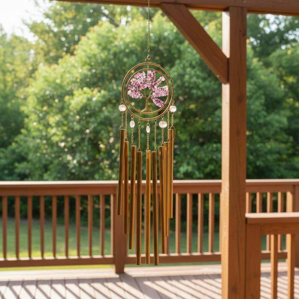 Amethyst Or Clear Quartz, Tree Of Life, Wind Chime Suncatcher – Chakra Decor, Soothing Sound, Indoor Outdoor, Genuine Crystals, Handmade