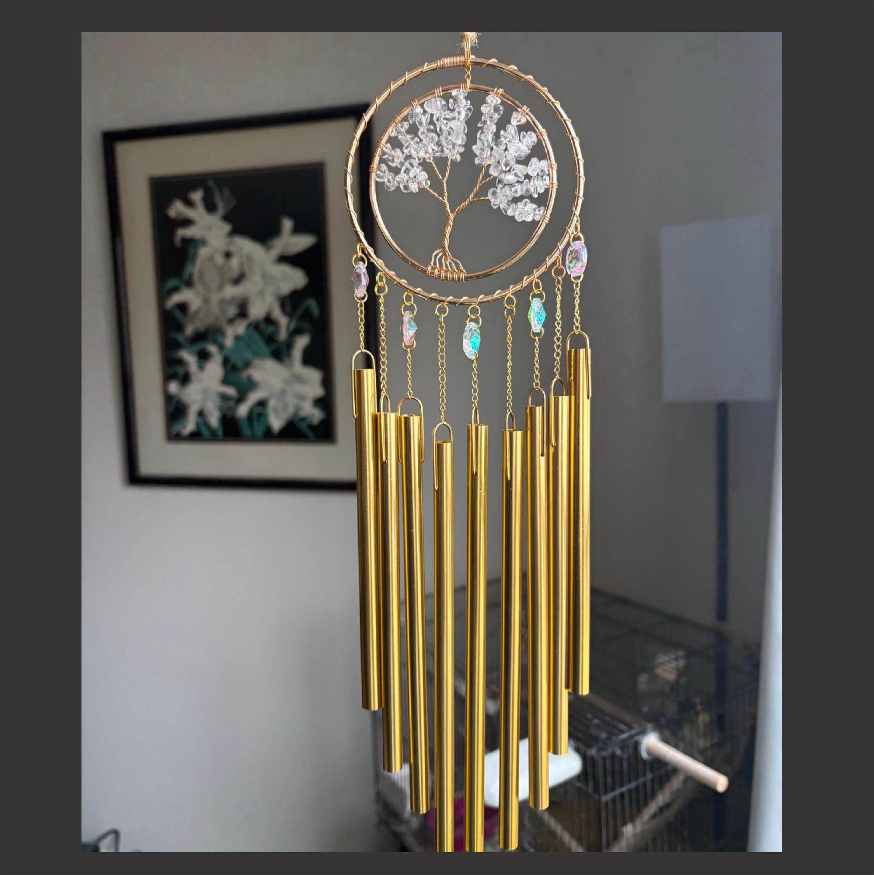 Amethyst Or Clear Quartz, Tree Of Life, Wind Chime Suncatcher – Chakra Decor, Soothing Sound, Indoor Outdoor, Genuine Crystals, Handmade